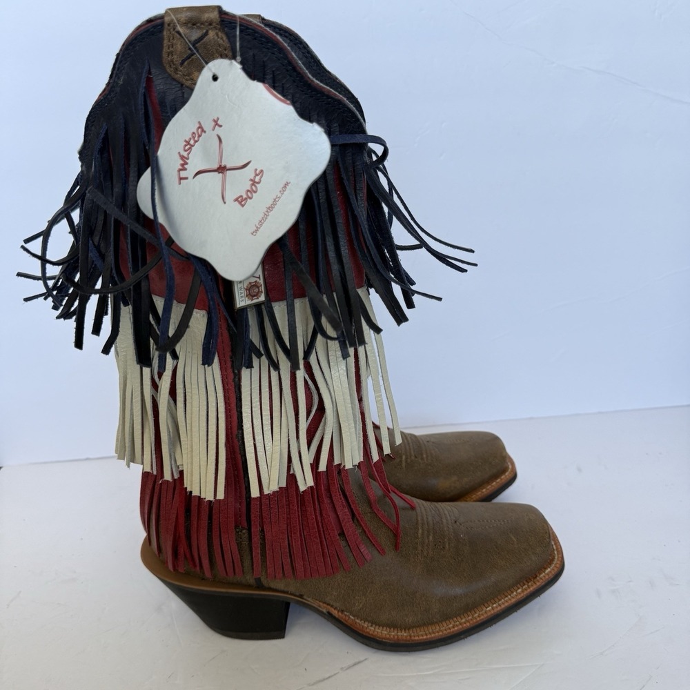 Twisted X Ruff Stock Women's Size 6B Western Boots Red White Blue Fringe Leather